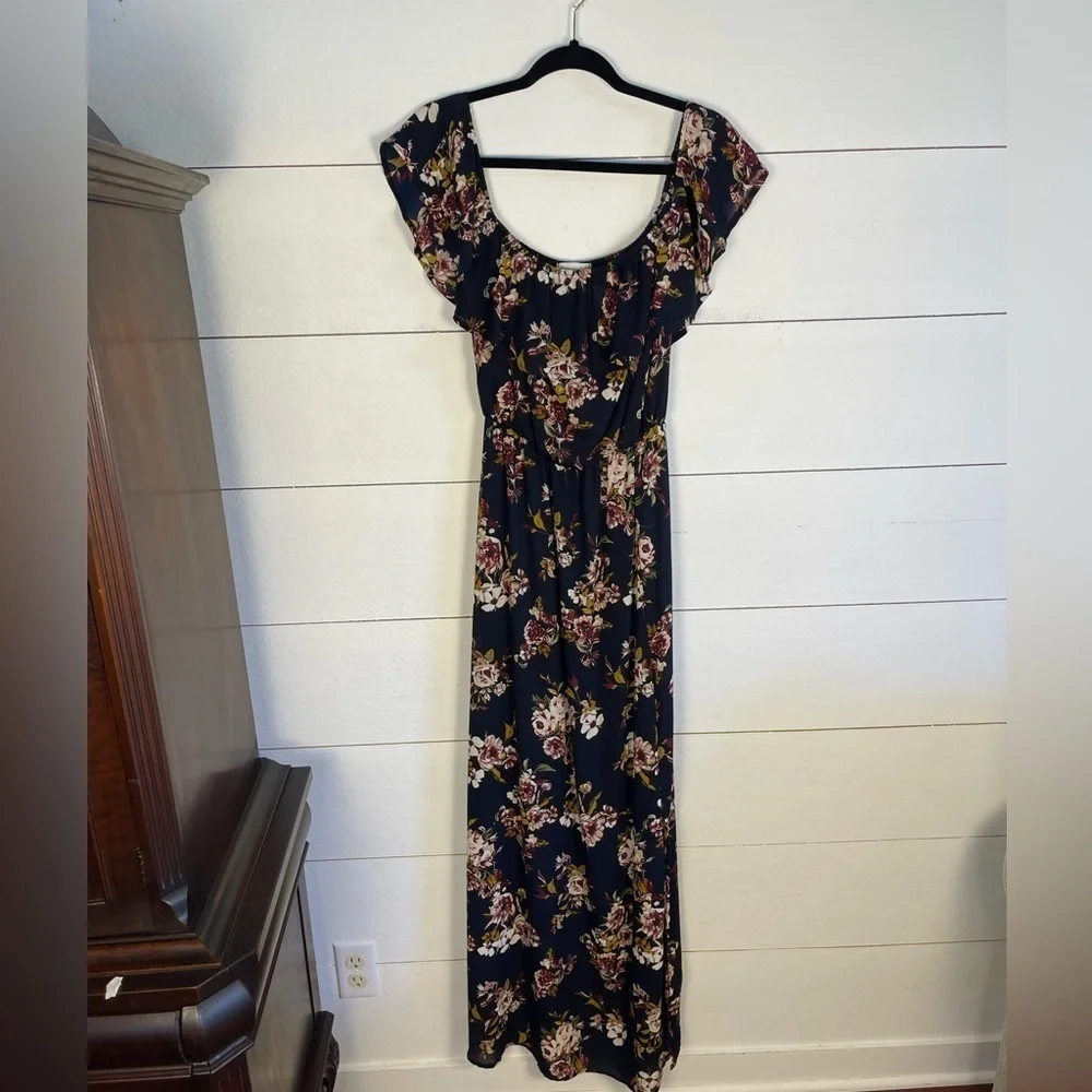 Navy Long Floral Off The Shoulder Dress by Altar’d State Size Small